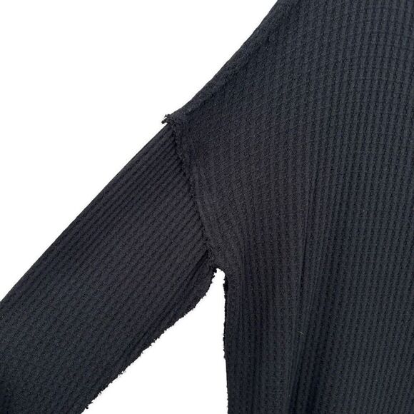 Free People We The Free Waffle Knit Oversized Long Sleeve Top Black Size Medium - Picture 6 of 9